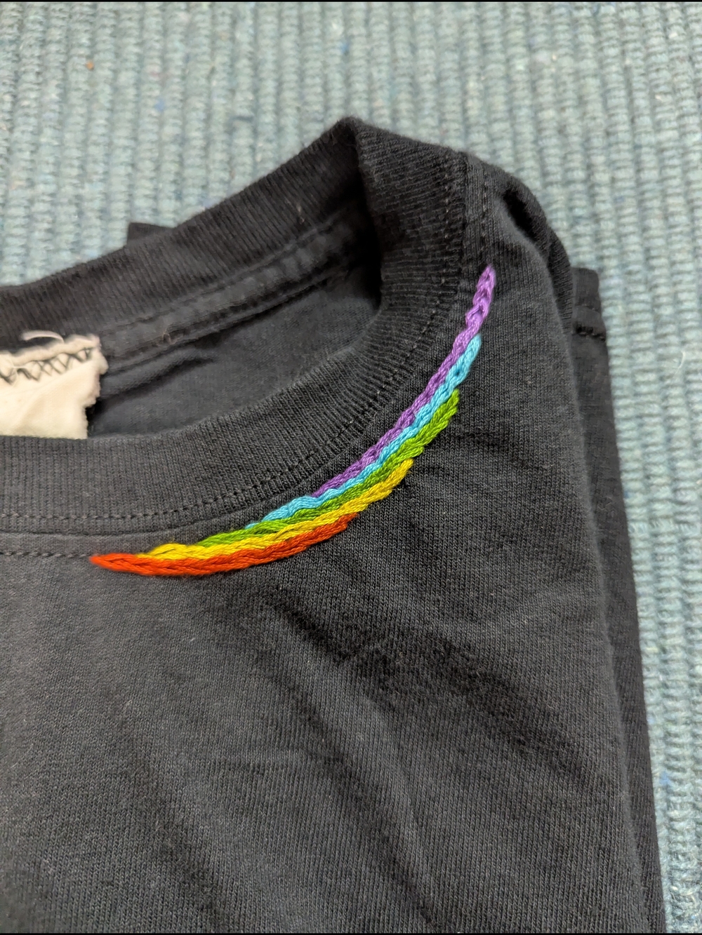 Black T-Shirt with Rainbow Embroidery